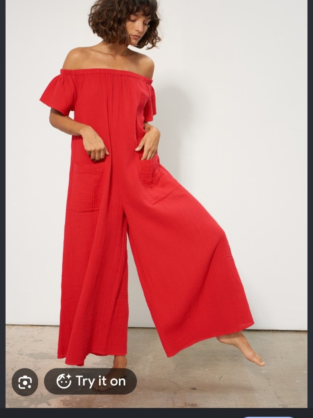 Mara Hoffman Off-Shoulder Wide-Leg Jumpsuit in Bright Red